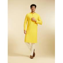 Diwas by Manyavar Yellow Viscose Embroidery Sequin Work Kurta for Men