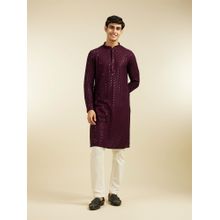 Diwas by Manyavar Purple Viscose Chikankari, Embroidery, Sequin Work Kurta for Men