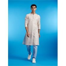 Diwas by Manyavar Cream Cotton Blend Printed| Embroidered Kurta for Men