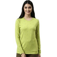 Enamor Womens Essentials E257-full Sleeve Crew Neck Cotton Lounge T-shirt-green Pea Deer Aop
