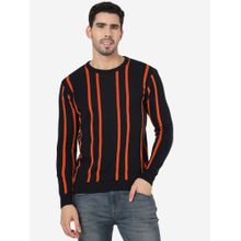 JadeBlue Men 100% Cotton Striped Navy Blue & Orange Slim Fit Full Sleeve T-Shirt