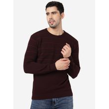 JadeBlue Men 100% Cotton Striped Wine Slim Fit Full Sleeve Winter T-Shirt