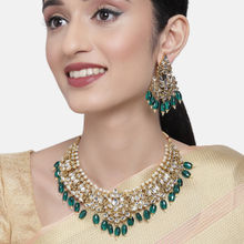 Zaveri Pearls Dangling Green Beads Traditional Kundan Necklace & Earring Set (ZPFK10246)