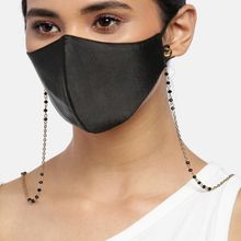 Blueberry Black Reusable 2-Ply Satin Face Mask With Gold Plated Chain