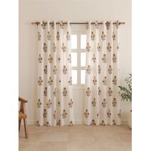 The Home Story Off White Saffron Bloom Printed Cotton Door Curtains (Pack of 2) (7 Feet)