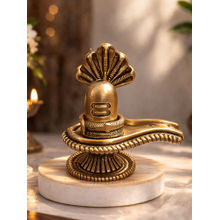 eCraftIndia Gold Brass Shivling Statue with Snake