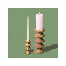 Muun Home Brown Astra Marble Candle Holders (Pack of 2)