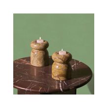 Muun Home Brown Astra Marble Tea Light Candle Holders (Pack of 2)