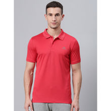 Alcis Coral Red Solid Polo Collar Badminton T-Shirt