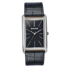 Sonata Ascent with Quartz Black Leather Strap Watch (77196SL02) (M)