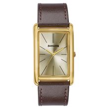 Sonata Ascent with Quartz Light Champ Dial Brown Leather Strap Watch (77196YL01) (M)