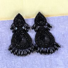 Crunchy Fashion Black Beads Studded Handcrafted Contemporary Drop Earrings