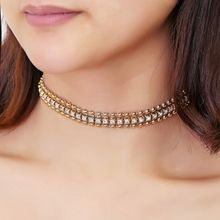 OOMPH Jewellery Gold & White Stone Studded Fashion Jewellery Choker Necklace For Women & Girls