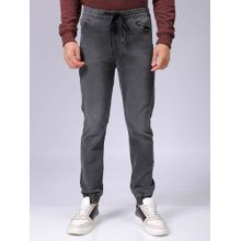 The Indian Garage Co Black Men's Slim Fit Solid Mid-Rise Stretchable Denim Joggers