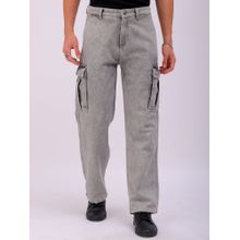 The Indian Garage Co Men's Relaxed Fit Solid Mid-Rise Cargo Denim Jeans