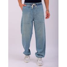 The Indian Garage Co Men's Light Blue Relaxed Fit Solid Mid-Rise Denim Joggers