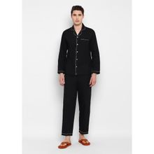 Shopbloom Black Poplin Men Night Suit (Set of 2)