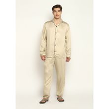 Shopbloom Ultra Soft Beige Modal Satin Long Sleeve Men Night Suit (Set of 2)