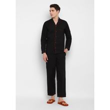 Shopbloom Black Poplin Men Night Suit (Set of 2)
