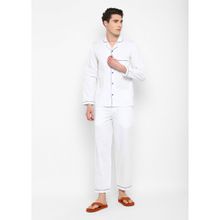 Shopbloom White Cotton Poplin Men Night Suit (Set of 2)