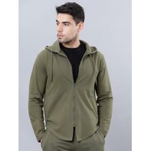 HIGHLANDER Mens Olive Green Solid Hooded Jacket