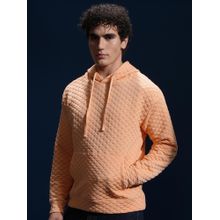 HIGHLANDER Mens Peach Self Design Drop Shoulder Hoodie