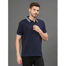 Red Tape Navy Blue Solid Pure Cotton Men Polo T-Shirt