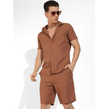 Campus Sutra Mens Brown Basic Textured Co-Ord (Set of 2)