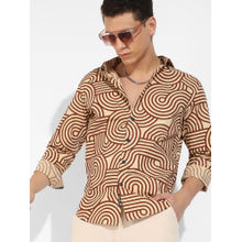 Campus Sutra Mens Beige and Brown Contrast Lines Shirt