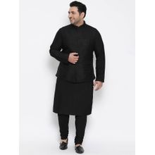 KISAH PLUS Black Woven Kurta Jacket Set (Set of 3)
