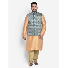 KISAH PLUS Cotton Blend Blue Kurta Jacket (set Of 3)