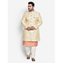 KISAH PLUS Silk Blend Cream Kurta Sherwani (set Of 3)