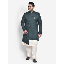 KISAH PLUS Silk Blend Green Kurta Sherwani (set Of 3)