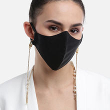Blueberry Women Black Reusable 2-Ply Outdoor Satin Mask With Detachable Chain Strap