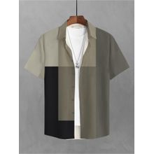 BULLMER Trendy Colorblock Khaki Causal Shirt for Men