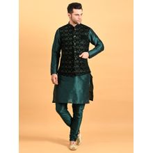 Uri and MacKenzie Green Embroidered Kurta with Pyjama and Nehru Jacket