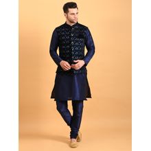 Uri and MacKenzie Navy Blue Embroidered Kurta with Pyjama and Nehru Jacket