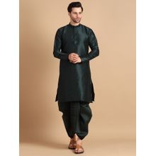 Uri and MacKenzie Bottle Green Mandarin Collar Kurta with Dhoti