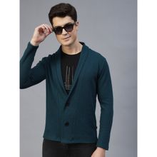 RIGO Men Teal Shawl Collar Waffle Knit Jacket