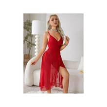 CareDone Womens Deep V-Neck Sexy Red Sheer Nightwear Dress