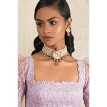 Joules By Radhika Femme Fantasy Pink And Green Kundan Necklace And Earrings Set.