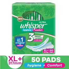 Whisper Ultra Clean Thin XL+ Sanitary Pads-Hygiene & Comfort with Soft Wings & Dry top sheet,50 Pads