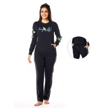 July Nightwear Winter Collection For Women Black Fleece Track Suit with Round Neck