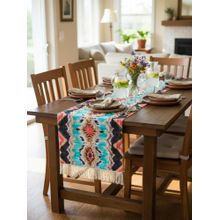 Izaafa Multi-Color Sunset Shores Geometric Ikat Pattern Boho Table Runner