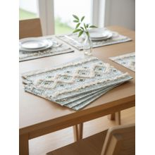 Izaafa White Sea Diamonds Geometric Table Mats (Pack of 4) (4 Seater)