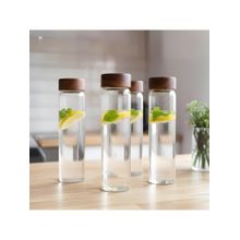 STOR Rustik Borosilicate Transparent Glass Water Bottle with Wood Lid (Pack of 4)