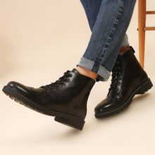 Yoho Black Brogue Boots for Men