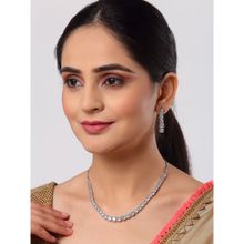 ZENEME Rhodium Plated White American Diamond Intricated Round Jewellery