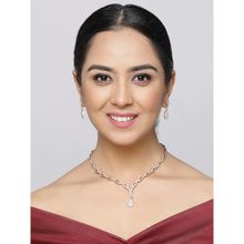 ZENEME Rose Gold Plated Cubic Zirconia Studded Teardrop Shaped Jewellery