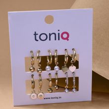 ToniQ Gold Plated Pearl Heart Shape Set Of 6 Drop Earrings for Women